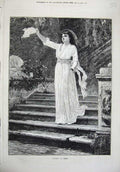 Original Old Antique Print 1874 Fine Art Beautiful Woman Steps Ambery Victorian