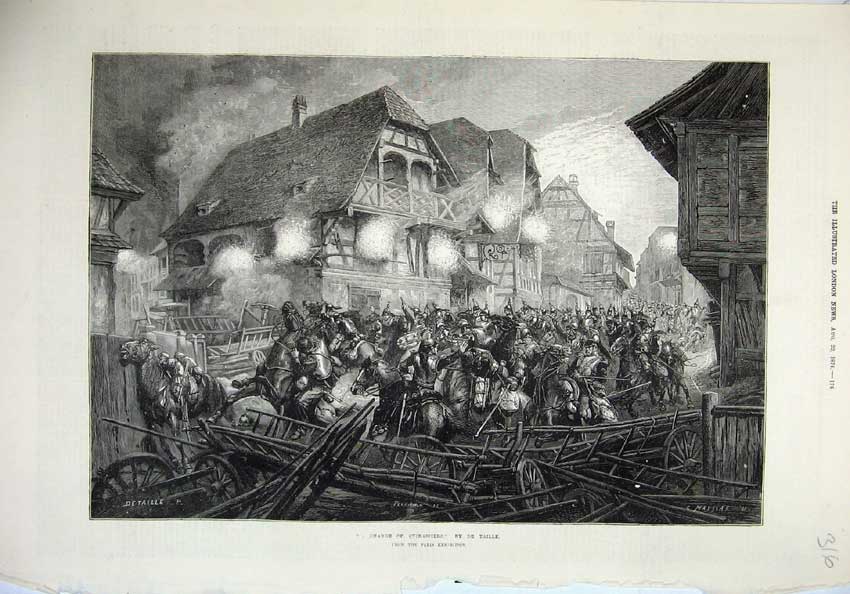 Old Antique Print 1874 Charge Cuirassiers War Battle Fine Art De Taille 19th