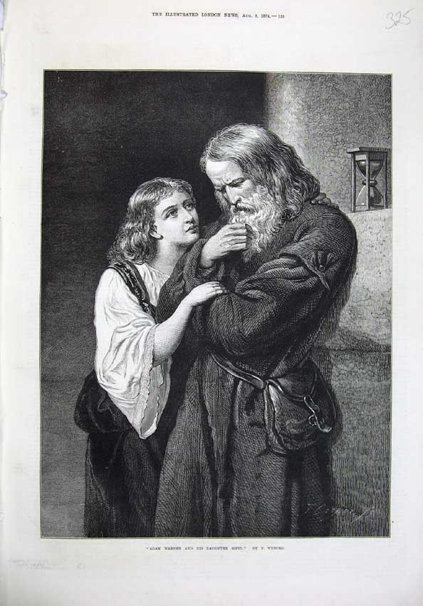 Original Old Antique Print Fine Art 1874 Adam Warner Daughter Sibyl Man Wyburd