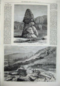 Old Antique Print 1874 Hot Springs Yellowstone America Cap Liberty River 19th