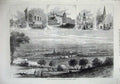 Original Old Antique Print 1874 Bedford Corn Exchange School Market Cathedral