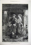 Original Old Antique Print 1874 Dawn Love Roberts Fine Art Man Woman Romance