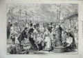 Original Old Antique Print 1874 View New Flower Market Paris France People 19th