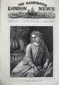 Original Old Antique Print 1874 Fine Art Portrait Ophelia Woman Flowers Herrick