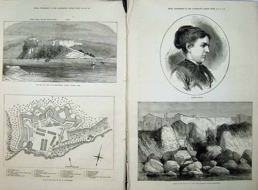 Antique Old Print 1874 Isle Fort Marguerite Plan Marshal Bazaine Wall Art 19th