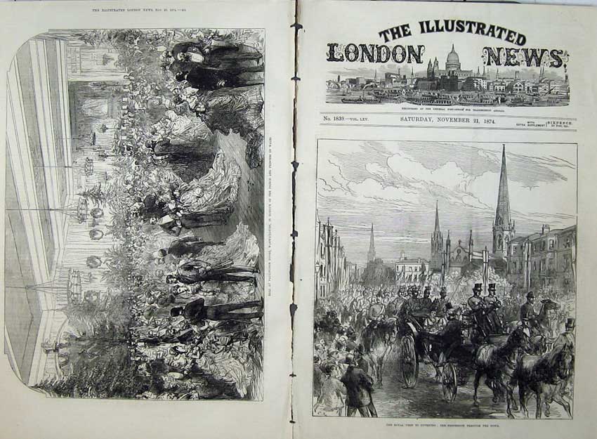 Antique Old Print 1874 Coventry Ball Packington Warwickshire Prince Wales 19th
