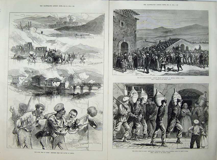 Old Antique Print Civil War Spain 1874 Carlist Prisoners Battle Beobia 19th