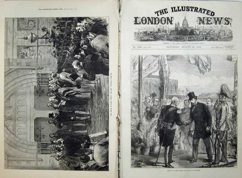 Original Old Antique Print 1874 Prince Wales Guildhall Plymouth Men Fine Art