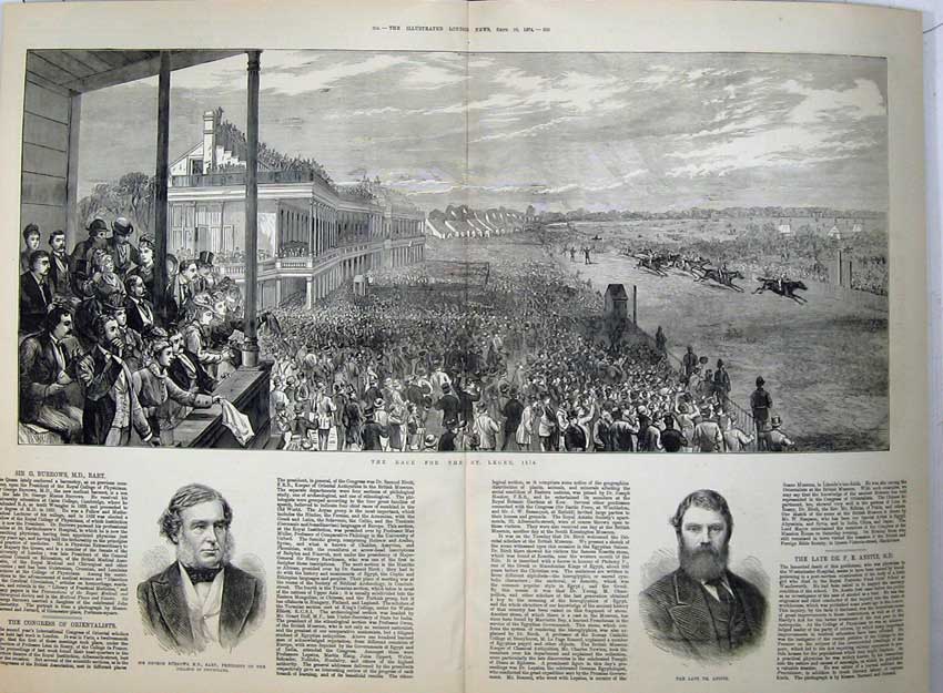 Original Old Antique Print 1874 Horse Racing St Leger Sport Burrows Anstie