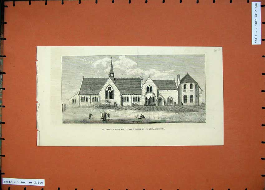 Original Old Antique Print 1874 St Paul'S School Infant Nursery Leonards-On-Sea