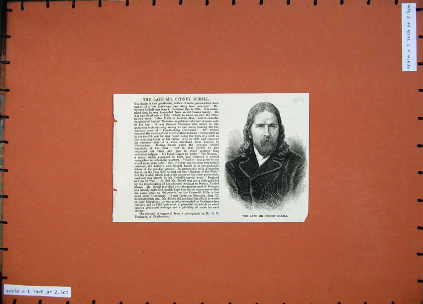 Original Old Antique Print 1874 Portrait Mr Sydney Dobell Author Poems Poet
