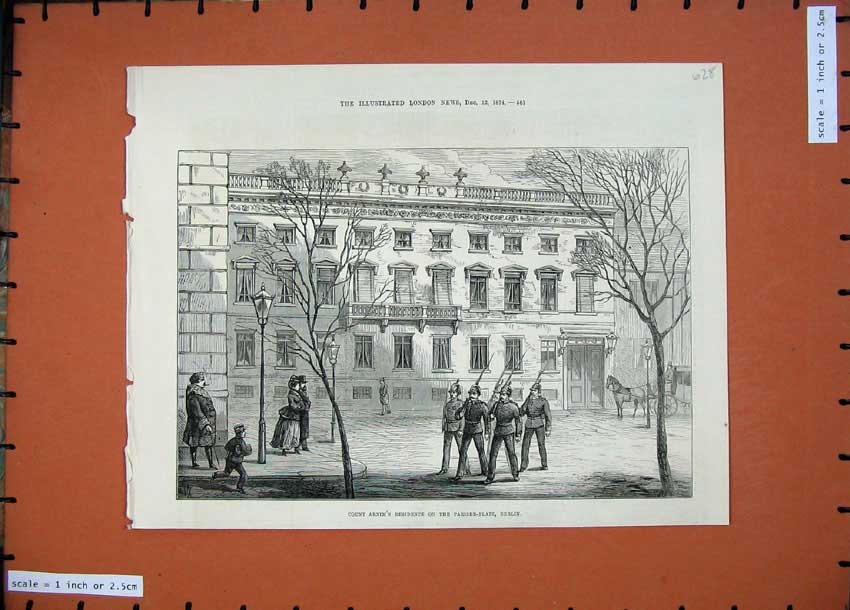 Original Old Antique Print 1874 Count Arnim'S Residence Pariser-Platz Berlin