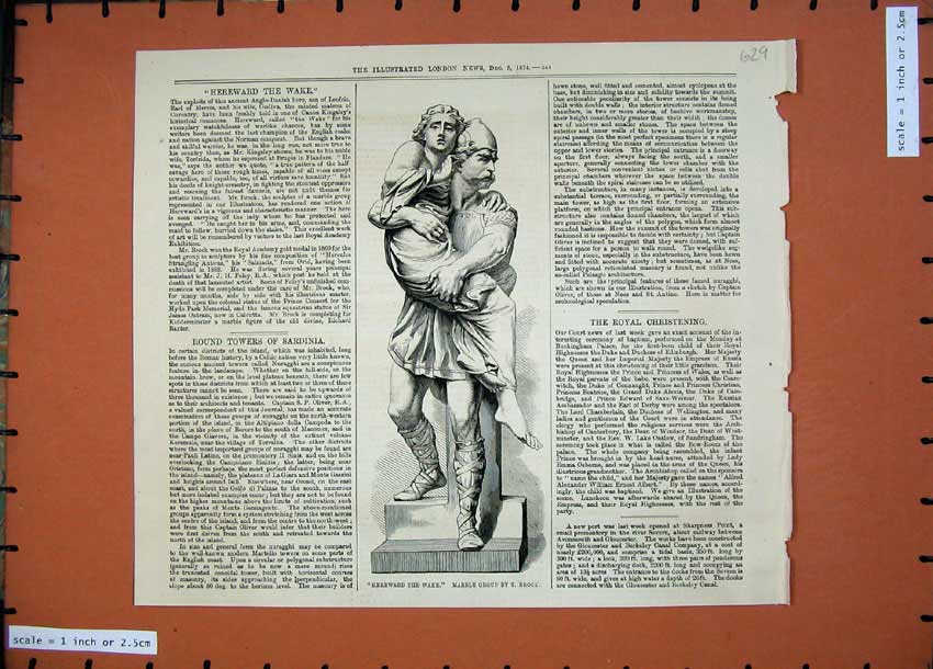 Original Old Antique Print 1874 Marble Statue Leofric Earl Mercia Dodiva Wake