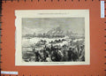 Original Old Antique Print 1874 Double Sculling Match River Thames Boats Sport