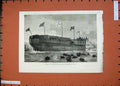 Original Old Antique Print 1874 Ship German Ironclad Frigate Deutschland Poplar