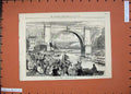 Old Antique Print 1874 Paris France Regatta Marne River Bridge Boats Men 19th