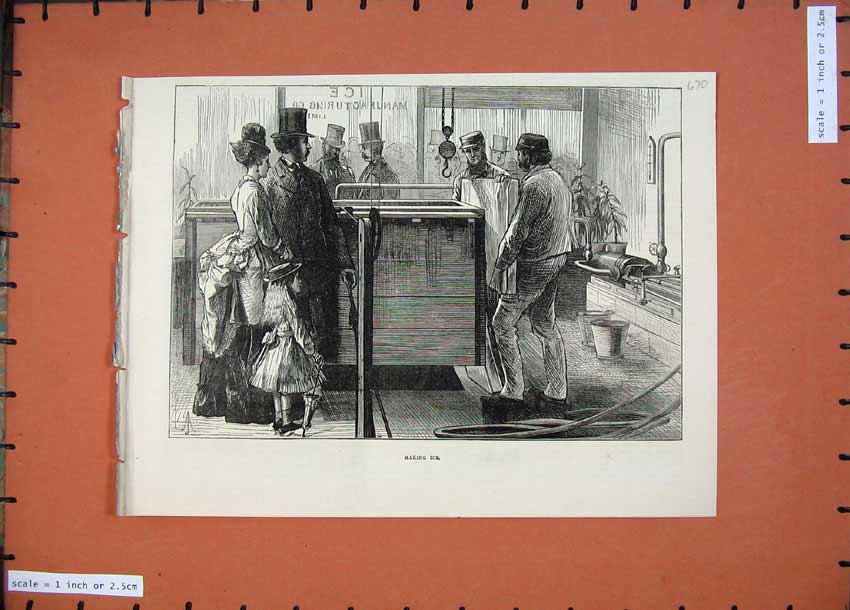 Original Old Antique Print 1874 Making Ice Fine Art Manufacturing People 19th