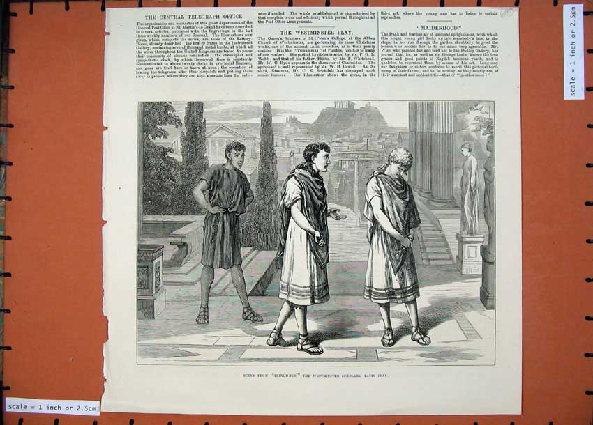 Old Antique Print Scene Trinummus Westminsters Scholars Latin Play 1874 19th