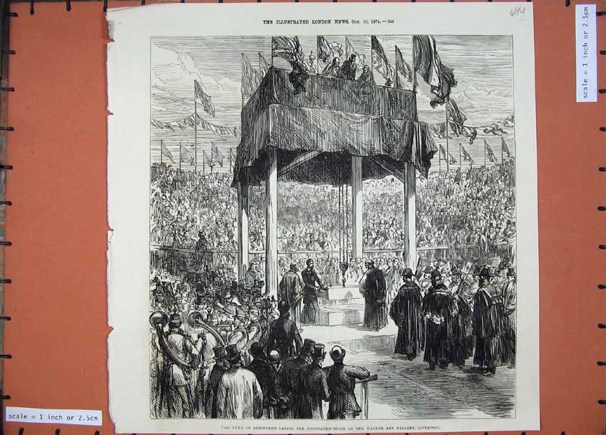Old Antique Print 1874 Duke Edinburgh Stone Walker Art Gallery Liverpool 19th