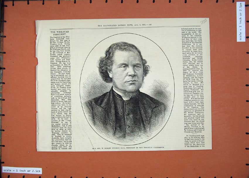 Old Antique Print 1874 Rev. Morley Punshon President Wesleyan Conference 19th