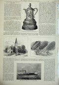 Original Old Antique Print 1875 Church Southampton Wicker Coffins Ship Bermejo