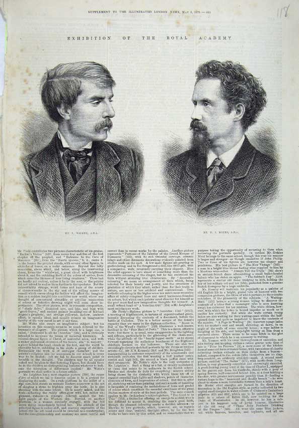 Original Old Antique Print 1875 Royal Academy Mr Walker Marks Portrait 19th