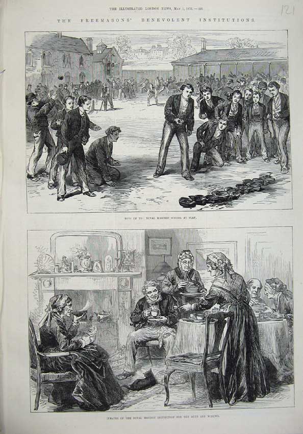 Old Antique Print 1875 Royal Masonic School Institution Aged Widows Art 19th
