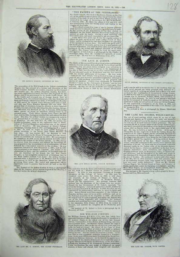 Original Old Antique Print 1875 Men Arthur Gordon Jervois Quinet Osment Rogers