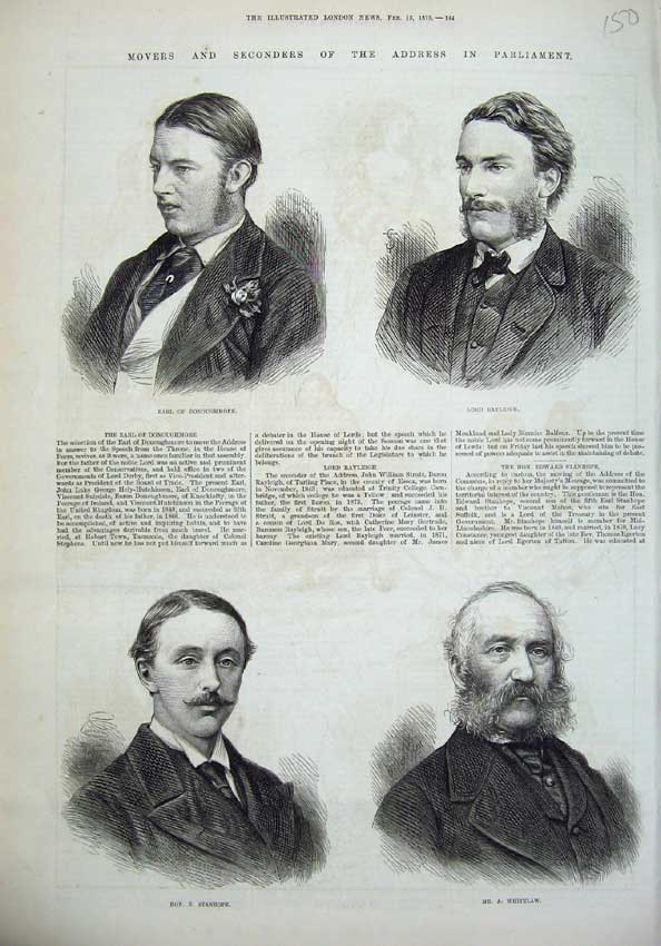Old Antique Print 1875 Parliament Donoughmore Rayleigh Stanhope Whitelaw 19th