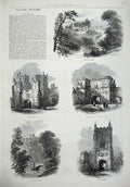 Old Antique Print Alnwick 1875 Castle Barbican Hotspur Gate Clock Tower 19th