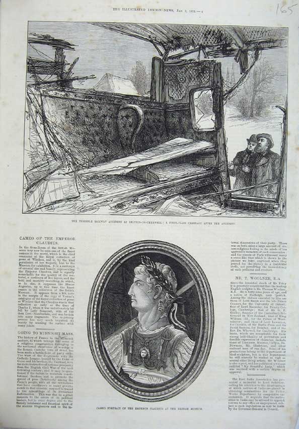 Old Antique Print Railway Accident Carriage Shipton 1875 Emperor Claudius 19th