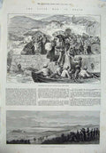 Original Old Antique Print War Spain 1875 Guetaria People Bombardment Carlists
