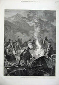 Old Antique Print 1875 Midsummer Eve Bonfire Bavarian Highlands Scotland 19th