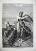 Original Old Antique Print 1875 Fine Art Winnowing Women Riddling Sea Shore