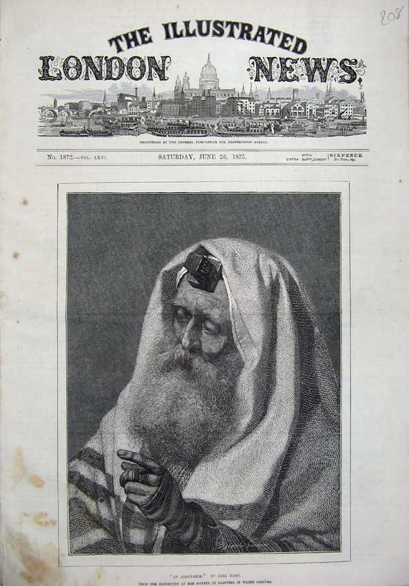 Original Old Antique Print 1875 Fine Art Portrait Askenazim Man Beard Carl Haag