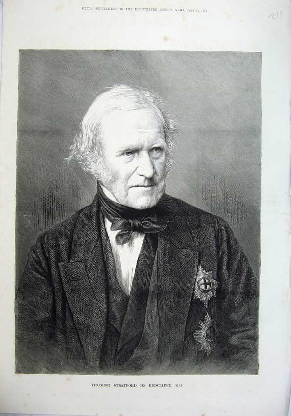 Old Antique Print 1875 Fine Art Portrait Viscount Stratford De Redcliffe 19th