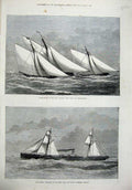 Old Antique Print 1875 Cutter Match Thames Yacht Club Haytian Ship India 19th