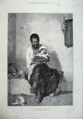 Original Old Antique Print 1875 Fine Art Native Coloured Man Little Child Baby