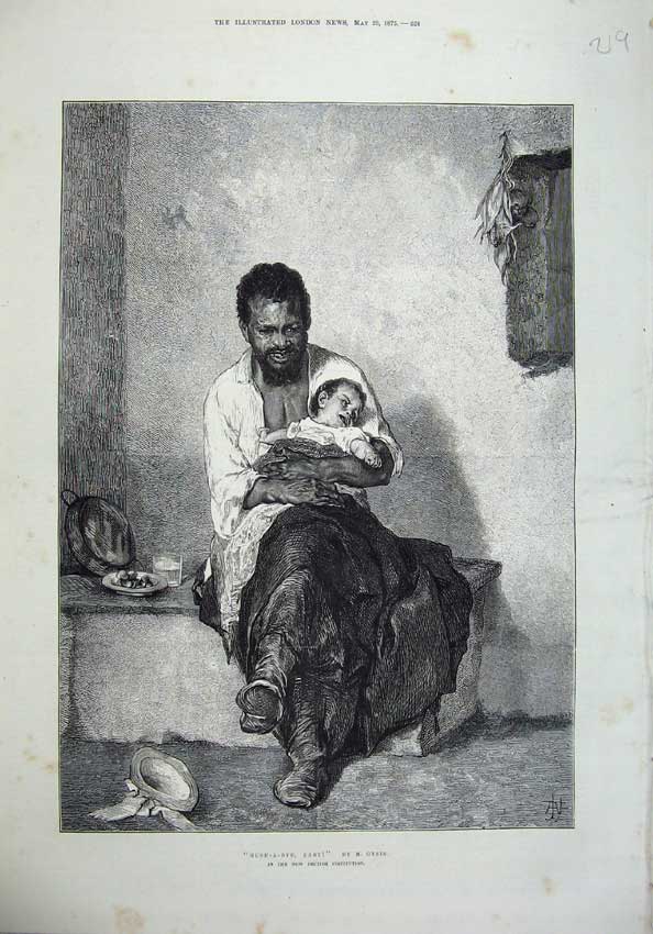 Original Old Antique Print 1875 Fine Art Native Coloured Man Little Child Baby