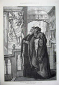 Original Old Antique Print 1875 Fine Art Holy Men Ponte Della Paglia Council