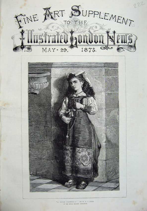 Original Old Antique Print 1875 Fine Art Little Girl Roman Catholic Costume