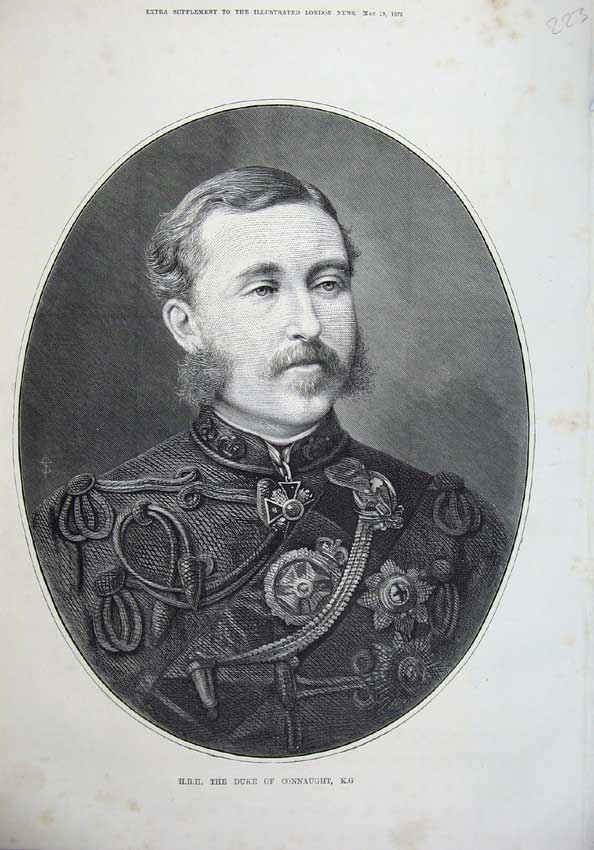 Original Old Antique Print 1875 Fine Art Portrait Duke Connaught Army Medals