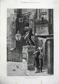 Old Antique Print Fine Art 1875 British Lion Statue Gate Dudley Gallery 19th