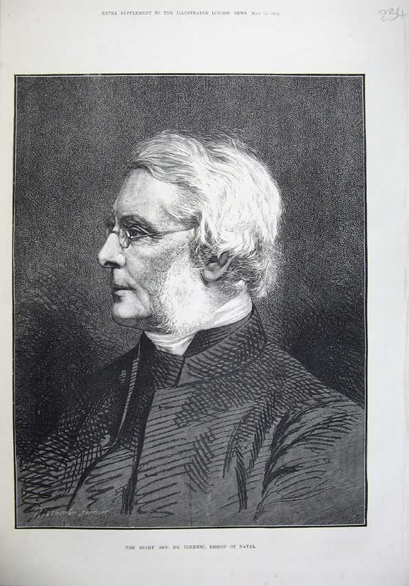 Old Antique Print 1875 Fine Art Portrait Rev Dr Colenso Bishop Natal Man 19th