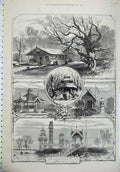Old Antique Print 1875 Alexandra Park Pavilion Summer House Swiss Chalet 19th