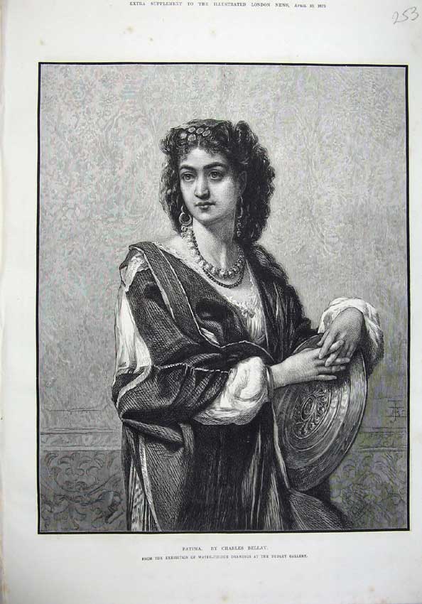 Original Old Antique Print 1875 Fine Art Portrait Fatima Woman Charles Bellay