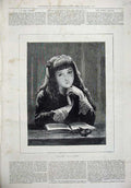 Original Old Antique Print 1875 Fine Art Portrait Beautiful Little Girl Book