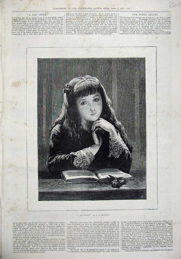 Original Old Antique Print 1875 Fine Art Portrait Beautiful Little Girl Book