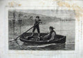 Old Antique Print 1875 Fine Art Boy Man Boat River Fishing Town Macallum 19th