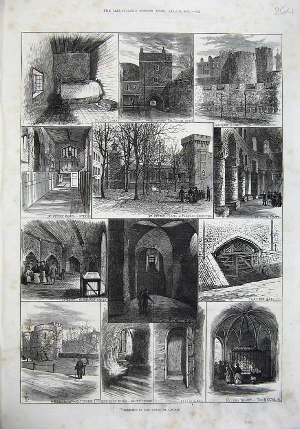 Old Antique Print Fine Art 1875 Tower London Peter'S Chapel Byward Gate 19th